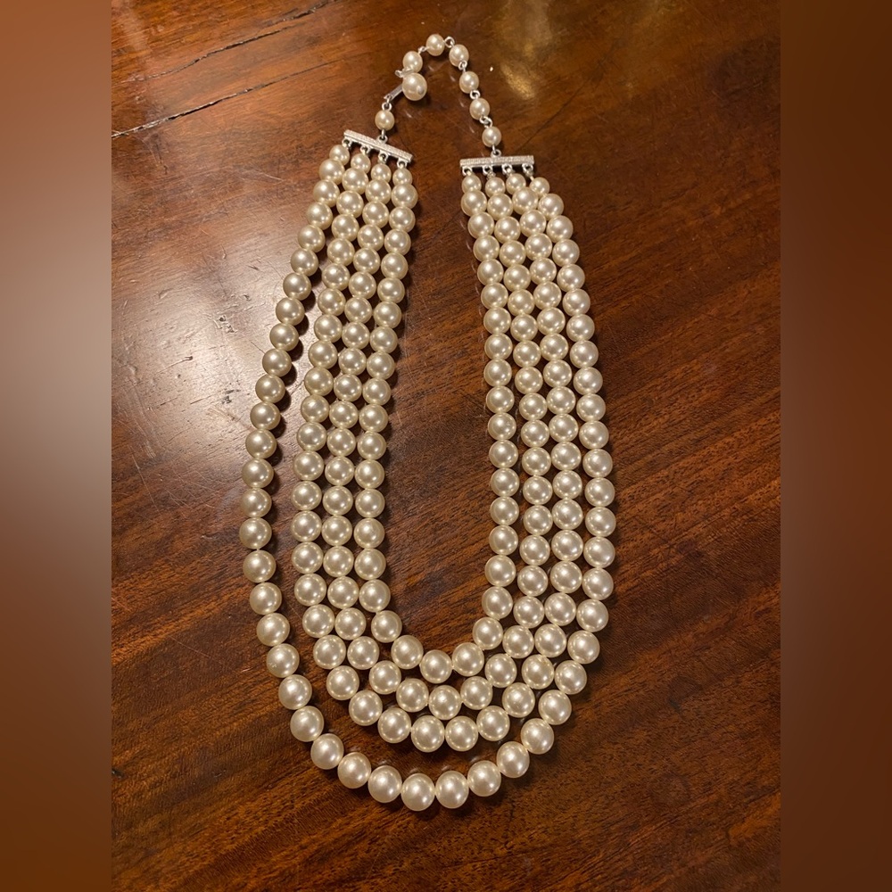 Elegant Four Strand Pearl Necklace, Adjustable Clasp, real look at costume price